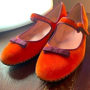 Vintage gorgeous Marc Jacob’s orange velvet purple grosgrain ballet flats sz 39